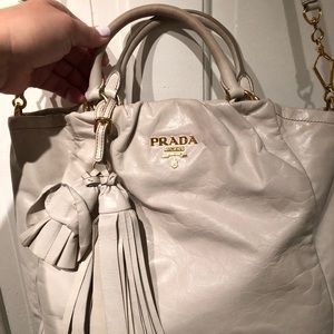 Prada white hobo deerskin bag with crossbody strap
